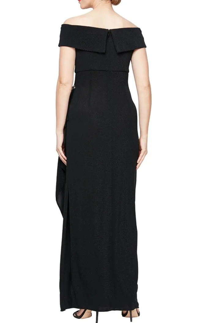 Off-The-Shoulder Metallic Knit Dress