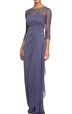 Petite A-Line Mesh Gown With Beaded Illusion Sweetheart Neckline