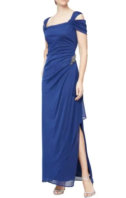 Petite Cold Shoulder Mesh Dress With Cowl Neckline