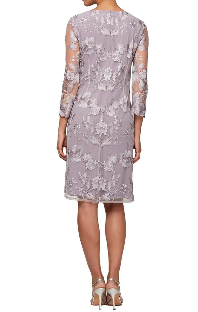 Petite Embroidered Elongated Lace Mock Jacket With Jersey Sheath Dress