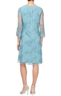 Petite Embroidered Mock Jacket Dress With Attached Jacket, Scallop Detail & Illusion Sleeves