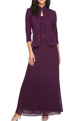Petite Glitter Jacquard Knit Jacket Dress With Mandarin Neckline