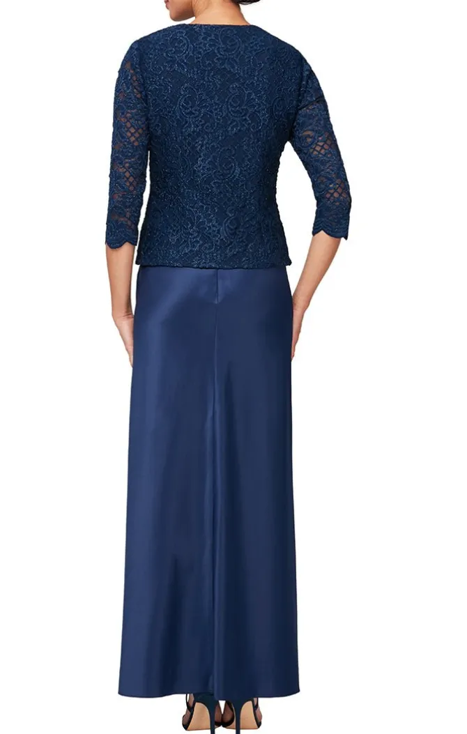 Petite Glitter Lace & Satin Skirt Jacket Dress With Open Jacket