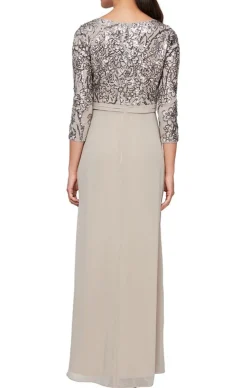 Petite Long A-Line V-Neck Dress With Empire Waistline And Cascade Detail Skirt