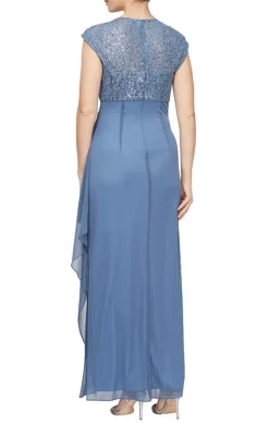 Petite Long Cap Sleeve Empire Waist Dress With Cording Detail And Cascade Skirt