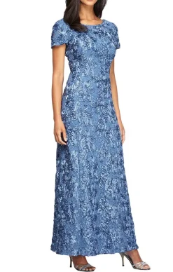 Petite Long Tte A-Line Gown With Sequin Detail & Short Illusion Sleeves