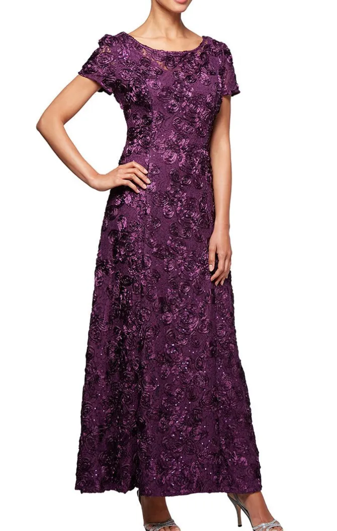 Petite Long Tte A-Line Gown With Sequin Detail & Short Illusion Sleeves