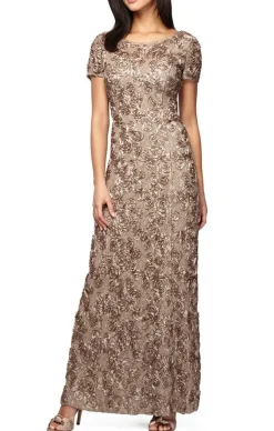 Petite Long Tte A-Line Gown With Sequin Detail & Short Illusion Sleeves
