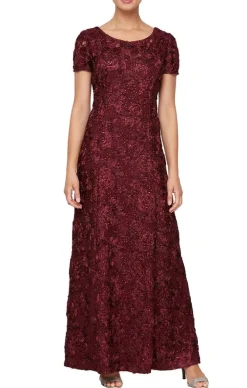 Petite Long Tte A-Line Gown With Sequin Detail & Short Illusion Sleeves