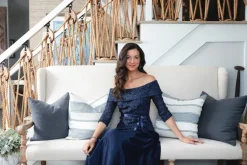 Petite Off-The-Shoulder Soutache Blouse With Tie Belt And Illusion Sleeves