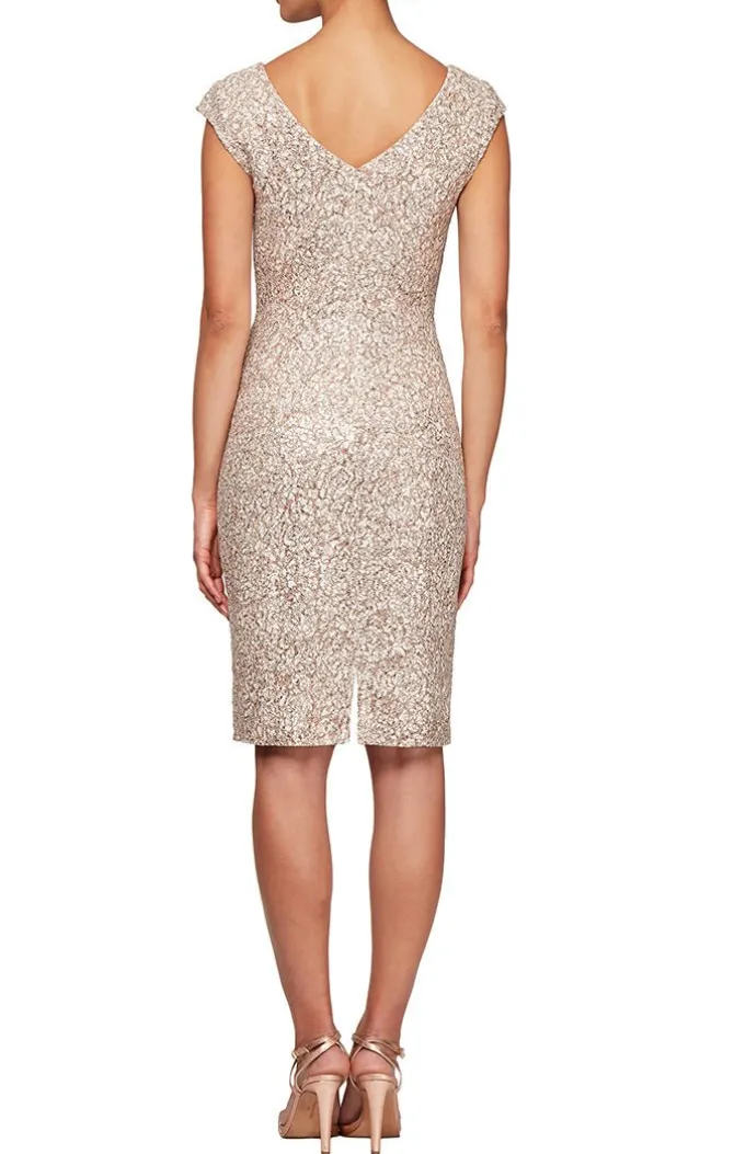 Petite Short V-Neck Sheath Dress With Cap Sleeves And Cording Detail