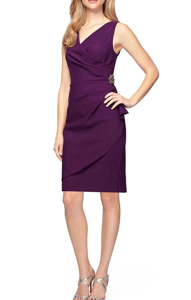 Petite Side Ruched Compression Collection Dress With Surplice Neckline & Beaded Detail At Hip