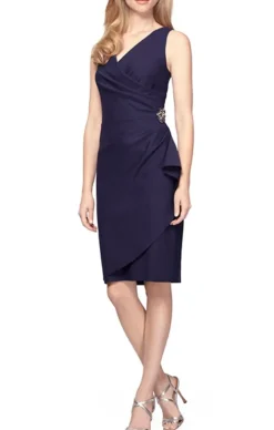 Petite Side Ruched Compression Collection Dress With Surplice Neckline & Beaded Detail At Hip