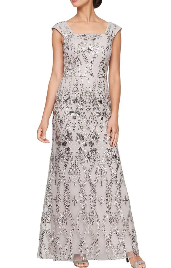 Petite Sleeveless Embroidered Fit & Flare Dress With Square Neckline
