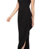 Petite Sleeveless Jersey Gown With Embroidered Shoulder Detail