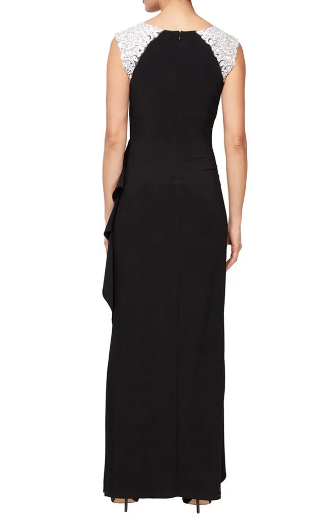 Petite Sleeveless Jersey Gown With Embroidered Shoulder Detail