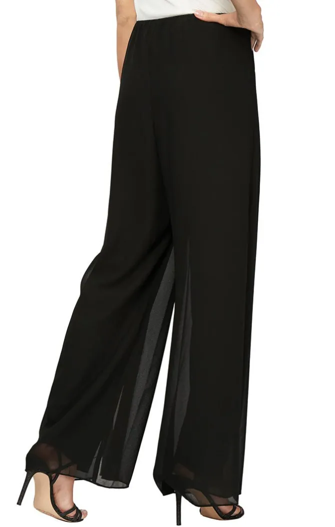 Petite Straight Leg Pant With Georgette Split Leg Overlay