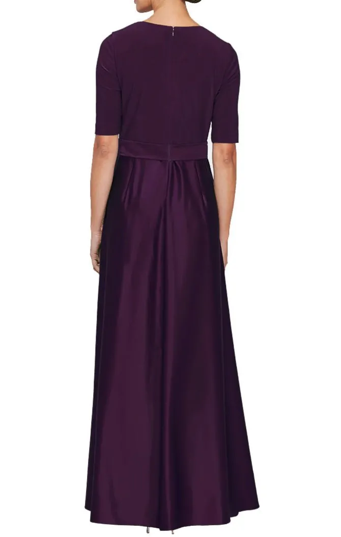 Petite Surplice Neckline Ballgown With Full Satin Skirt & Jersey Bodice