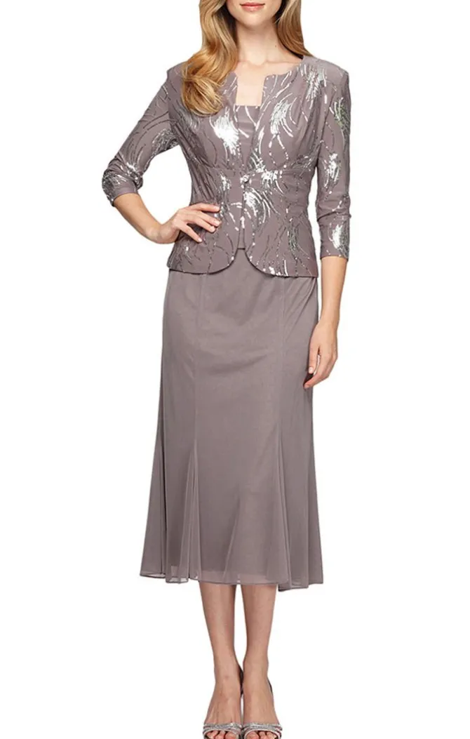 Petite Tea-Length Firework Sequin Jacket Dress