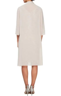 Petite V-Neck Sheath Dress With Elongated Chiffon Jacket