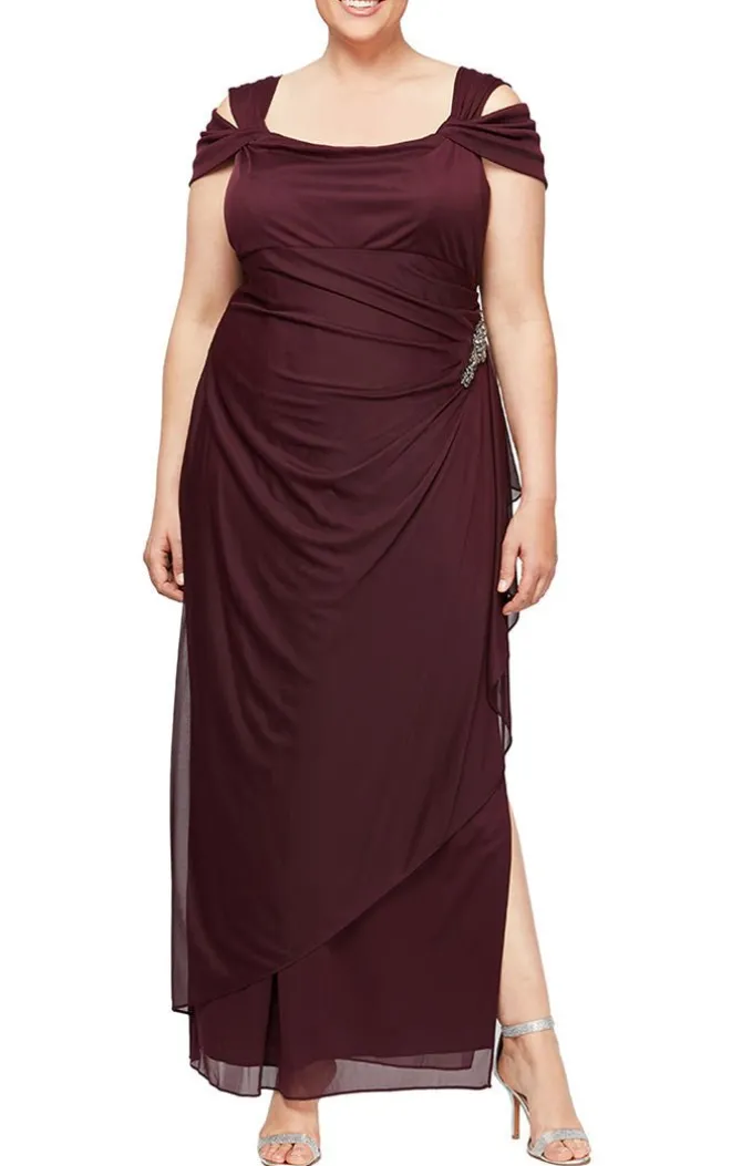 Plus Cold Shoulder Mesh Dress With Cowl Neckline