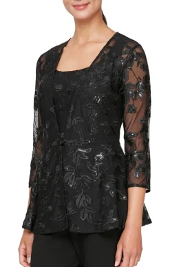 Plus Embroidered Twinset With Elongated Button Front Jacket