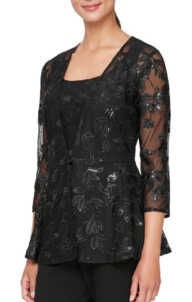 Plus Embroidered Twinset With Elongated Button Front Jacket