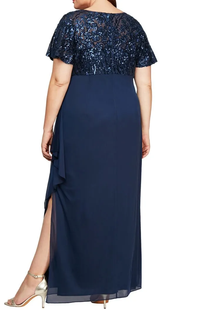 Plus Empire Waist Dress With Embroidered Sequin Bodice & Flutter Sleeves