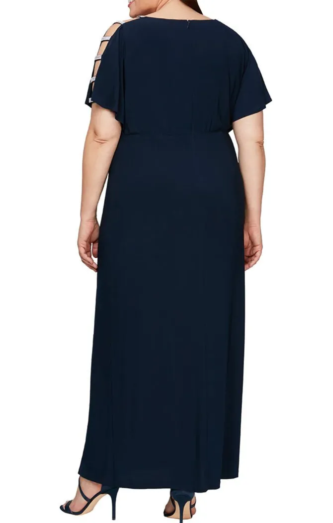 Plus Knot Front Dress With Front Slit And Embellishment At Shoulder