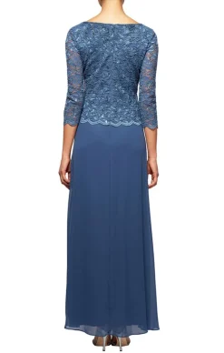 Plus Lace & Chiffon Gown With Scallop Edge Detail