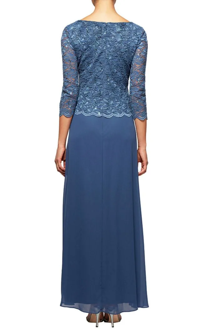 Plus Lace & Chiffon Gown With Scallop Edge Detail