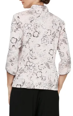 Plus Printed Glitter Knit Mandarin Neck Twinset With Hook Neck Closure Jacket And Scoop Neck Tank