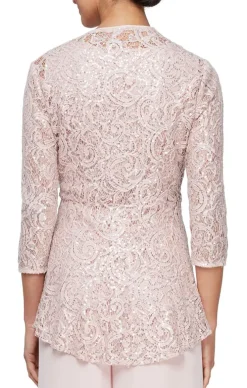 Plus Sequin Lace Twinset With Scoop Neck Tank & Embellished Closure Jacket