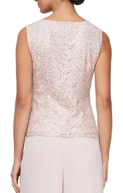 Plus Sequin Lace Twinset With Scoop Neck Tank & Embellished Closure Jacket