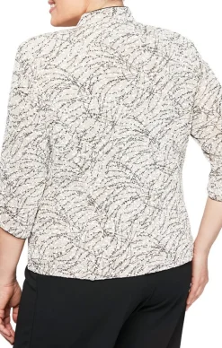 Plus Textured Mandarin Neck Glitter Knit 3/4 Sleeve Twinset