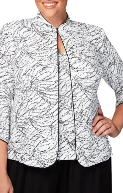 Plus Textured Mandarin Neck Glitter Knit 3/4 Sleeve Twinset