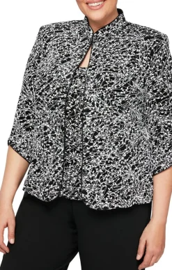 Plus Textured Mandarin Neck Glitter Knit 3/4 Sleeve Twinset