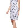 Printed Stretch Crepe Party Dress With Surplice Neckline & Embellishment At Hip