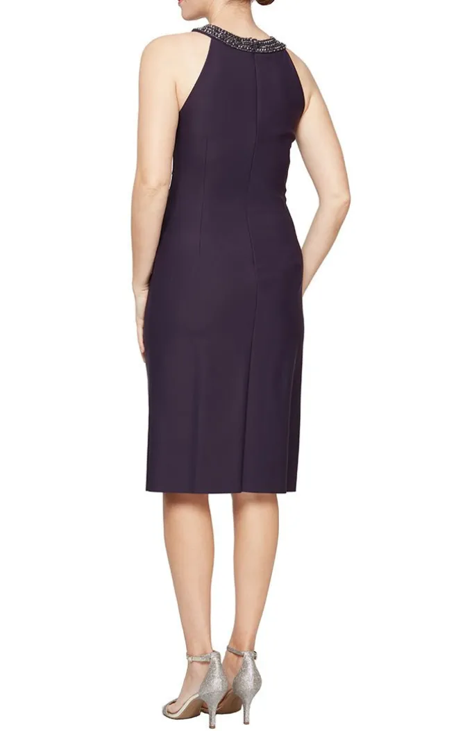 Sheath Compression Dress With Embellished Halter Style Neckline