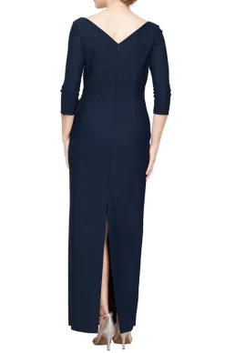 Sheath Compression Dress With Surplice Neckline & Cascade Ruffle Skirt