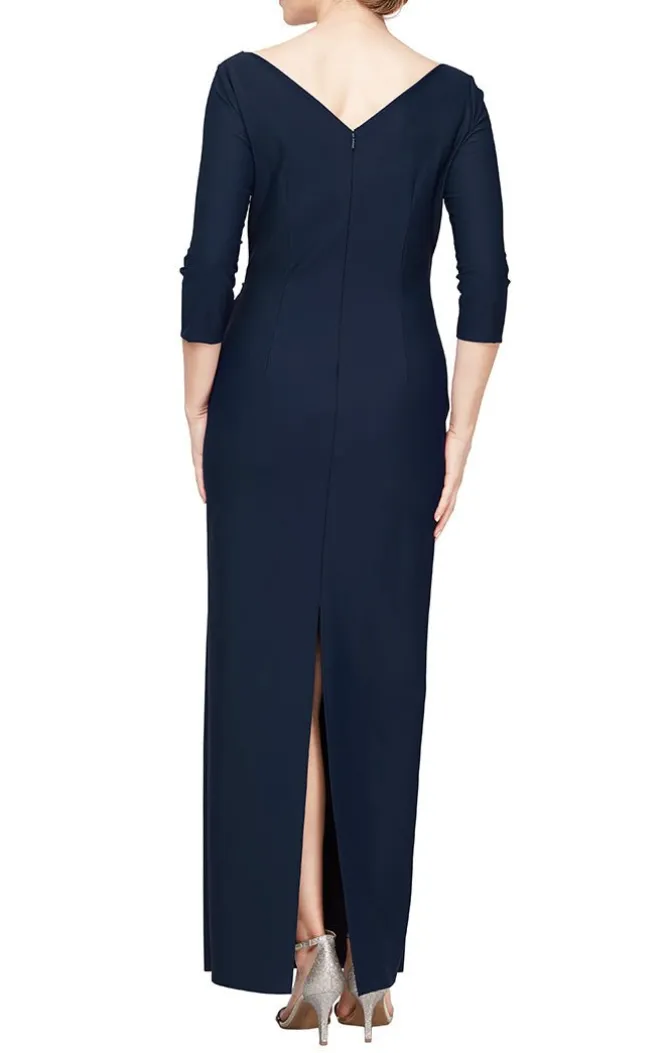 Sheath Compression Dress With Surplice Neckline & Cascade Ruffle Skirt