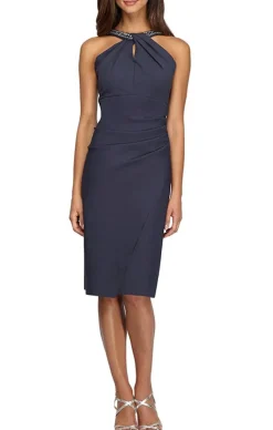 Sheath Compression Dress With Embellished Halter Style Neckline