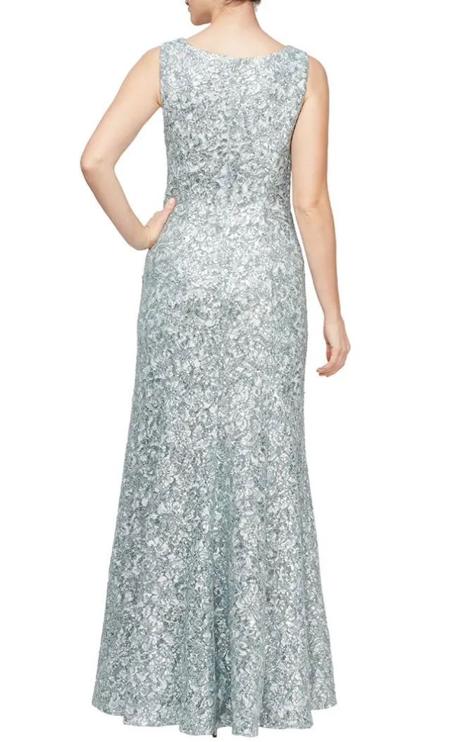 Sleeveless Corded Fit And Flare Dress With Shawl