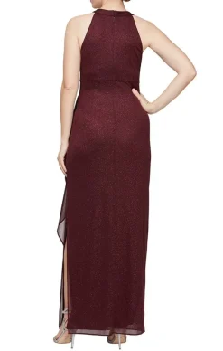 Sleeveless Glitter Mesh Halter Neck Dress With Cascade Detail Skirt