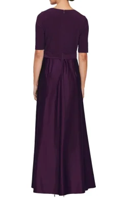 Surplice Neckline Ballgown With Full Satin Skirt & Jersey Bodice