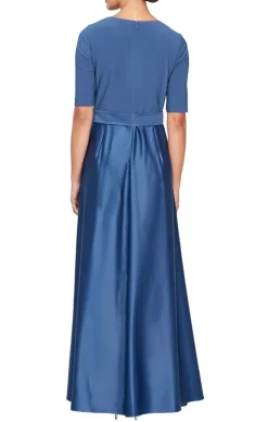 Surplice Neckline Ballgown With Full Satin Skirt & Jersey Bodice