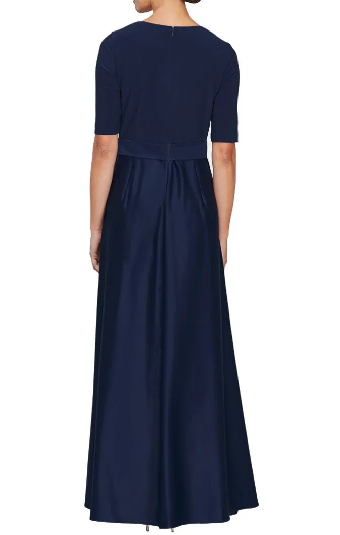 Surplice Neckline Ballgown With Full Satin Skirt & Jersey Bodice