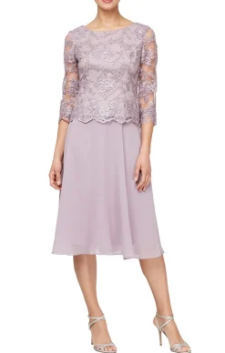 Tea Length Embroidered Mock Dress With Scallop Detail & Full Skirt