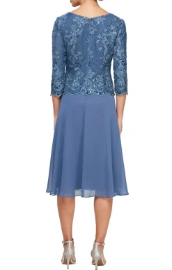 Tea Length Embroidered Mock Dress With Full Skirt & Scallop Detail