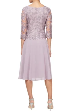 Tea Length Embroidered Mock Dress With Scallop Detail & Full Skirt